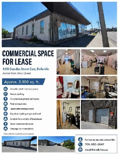 COMMERCIAL SPACE FOR LEASE – Approx. 2,000 sq.ft. Belleville, ON