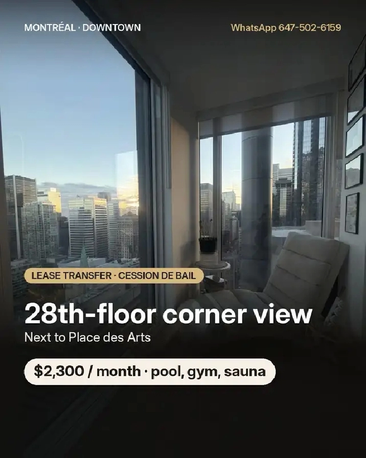 Furnished 28 floor · Pool & Gym WiFi incl · $2,300